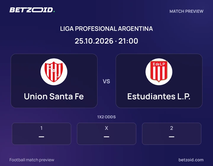 Union Santa Fe vs Estudiantes L.P.: Liga Profesional Argentina match preview with team badges and kick-off details.