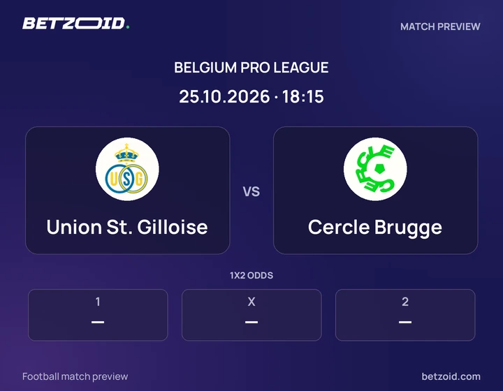 Union St. Gilloise vs Cercle Brugge: Belgium Pro League match preview with team badges and kick-off details.