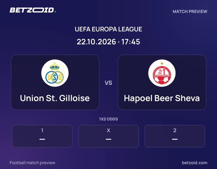 Union St. Gilloise - Hapoel Beer Sheva Union St. Gilloise vs Hapoel Beer Sheva: UEFA Europa League match preview with team badges and kick-off details.