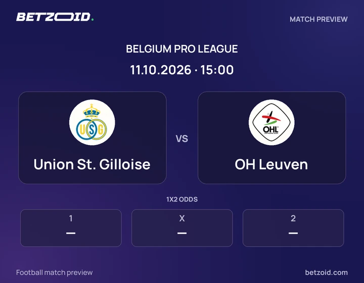 Union St. Gilloise vs OH Leuven: Belgium Pro League match preview with team badges and kick-off details.