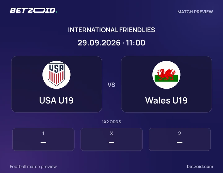 USA U19 vs Wales U19: International Friendlies match preview with team badges and kick-off details.