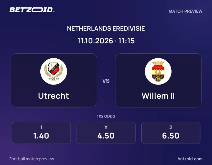Utrecht - Willem II Utrecht vs Willem II: Netherlands Eredivisie match preview with team badges and kick-off details.