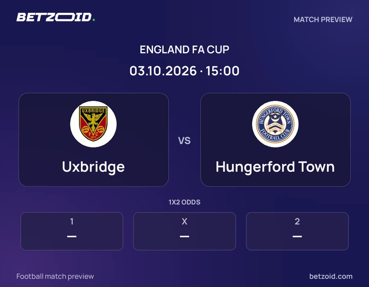 Uxbridge vs Hungerford Town: England FA Cup match preview with team badges and kick-off details.