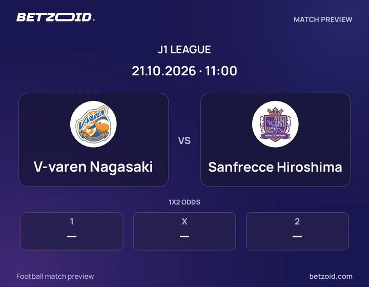 V-varen Nagasaki vs Sanfrecce Hiroshima: J1 League match preview with team badges and kick-off details.