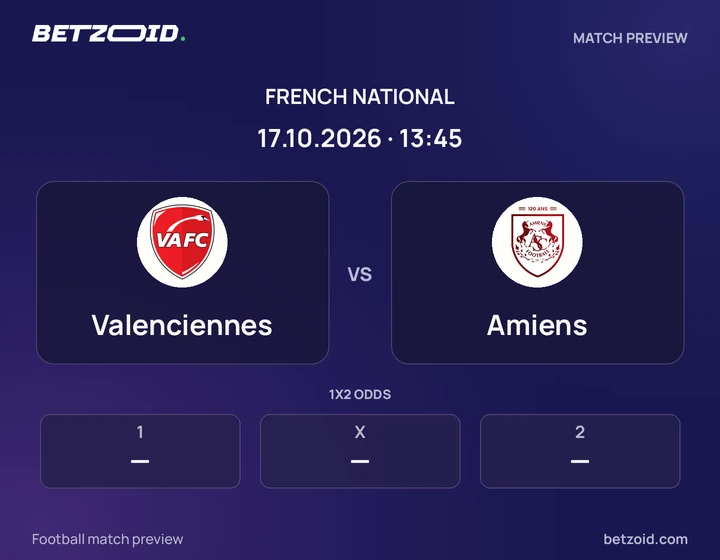 Valenciennes vs Amiens: French National match preview with team badges and kick-off details.