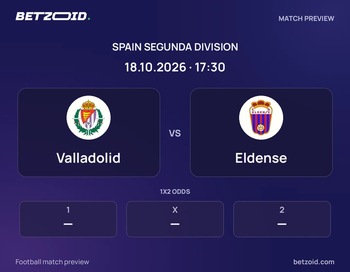 Valladolid vs Eldense: Spain Segunda Division match preview with team badges and kick-off details.