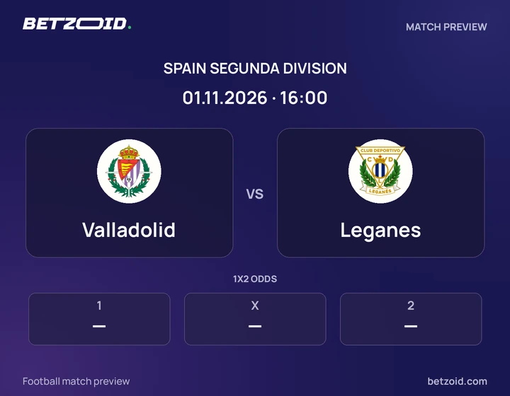 Valladolid - Leganes Valladolid vs Leganes: Spain Segunda Division match preview with team badges and kick-off details.