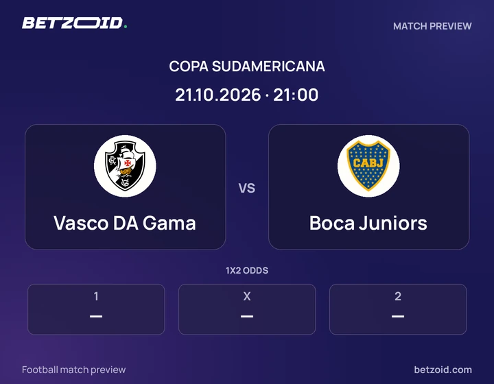 Vasco DA Gama vs Boca Juniors: Copa Sudamericana match preview with team badges and kick-off details.