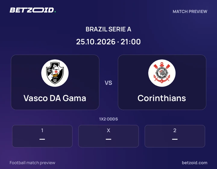 Vasco DA Gama - Corinthians Vasco DA Gama vs Corinthians: Brazil Serie A match preview with team badges and kick-off details.