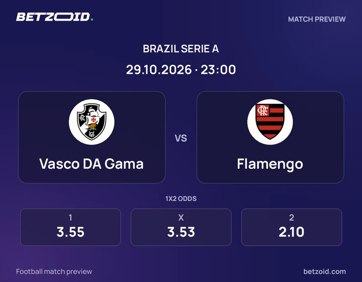 Vasco DA Gama - Flamengo Vasco DA Gama vs Flamengo: Brazil Serie A match preview with team badges and kick-off details.