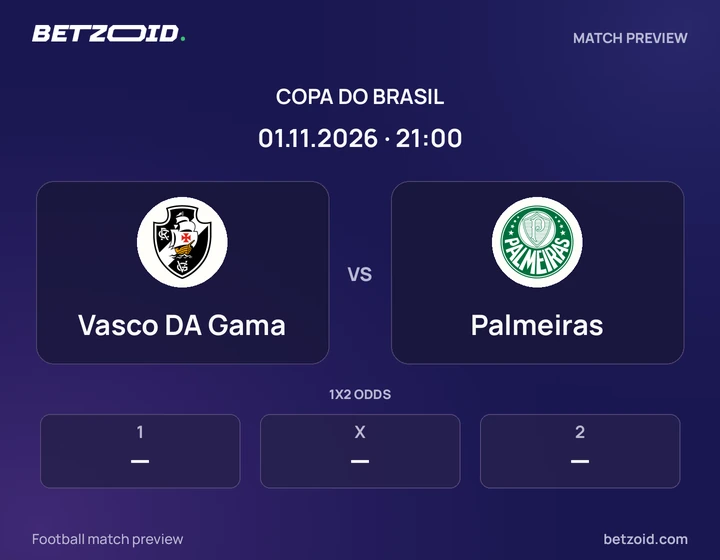 Vasco DA Gama vs Palmeiras: Copa do Brasil match preview with team badges and kick-off details.