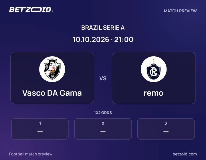 Vasco DA Gama vs remo: Brazil Serie A match preview with team badges and kick-off details.