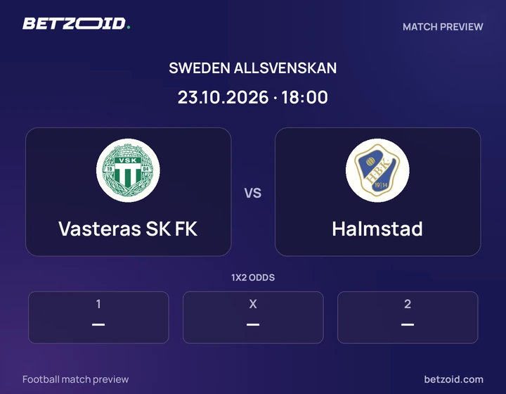 Vasteras SK FK vs Halmstad: Sweden Allsvenskan match preview with team badges and kick-off details.