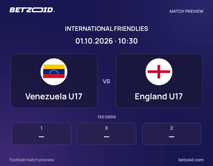 Venezuela U17 - England U17 Venezuela U17 vs England U17: International Friendlies match preview with team badges and kick-off details.