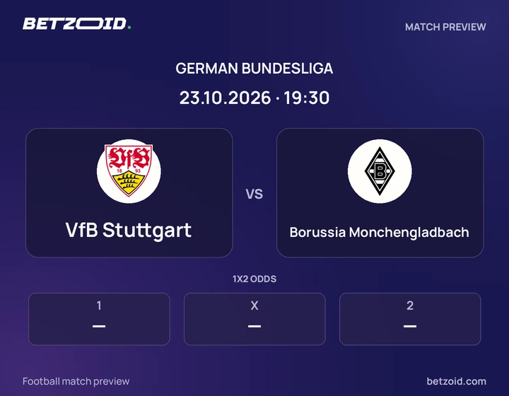 VfB Stuttgart vs Borussia Monchengladbach: German Bundesliga match preview with team badges and kick-off details.