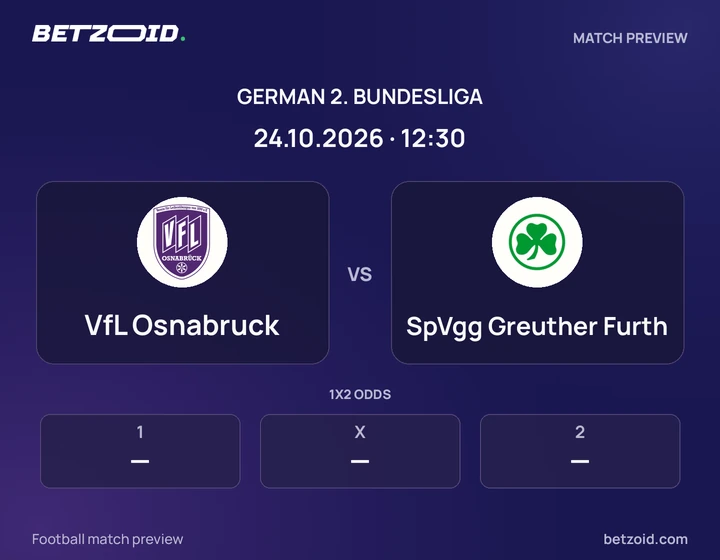 VfL Osnabruck vs SpVgg Greuther Furth: German 2. Bundesliga match preview with team badges and kick-off details.