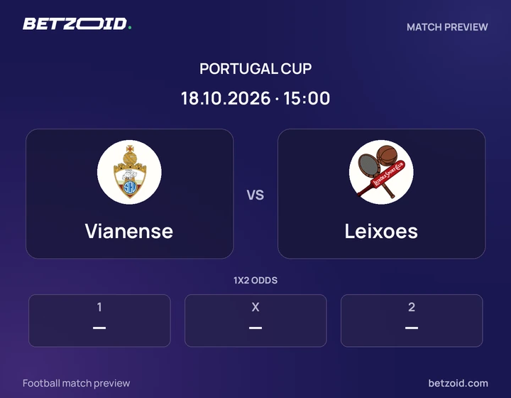Vianense vs Leixoes: Portugal Cup match preview with team badges and kick-off details.