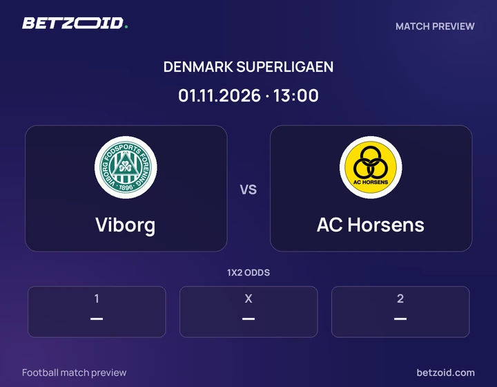 Viborg vs AC Horsens: Denmark Superligaen match preview with team badges and kick-off details.