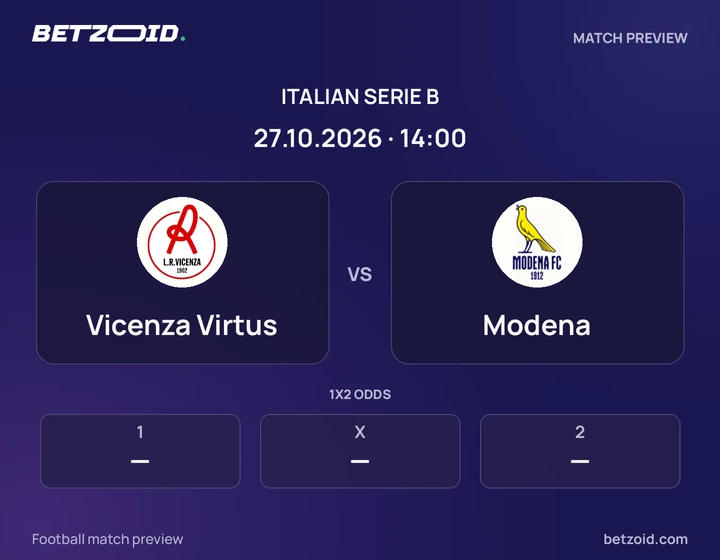 Vicenza Virtus - Modena Vicenza Virtus vs Modena: Italian Serie B match preview with team badges and kick-off details.