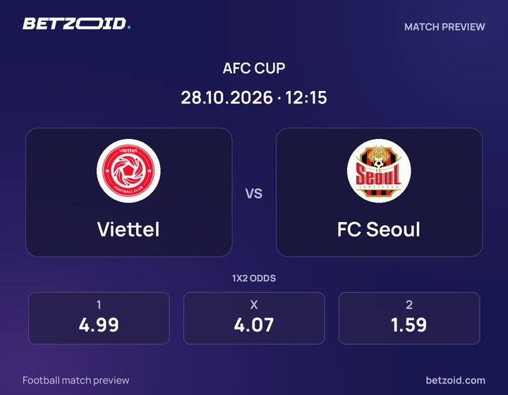 Viettel - FC Seoul Viettel vs FC Seoul: AFC Cup match preview with team badges and kick-off details.