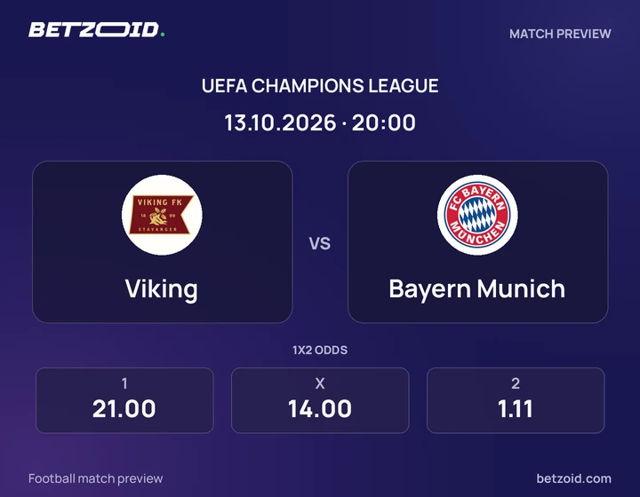 Viking – Bayern München Viking – Bayern München: Spielvorschau zum Wettbewerb Champions League mit Teamlogos und Anstoßzeit.