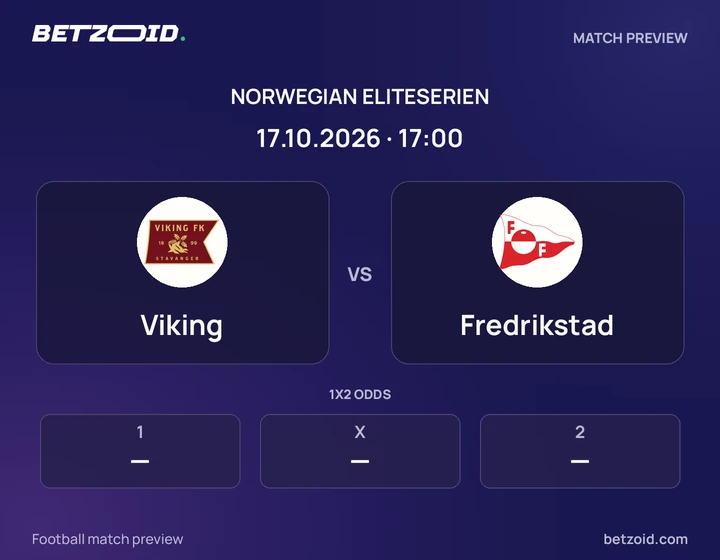 Viking vs Fredrikstad: Norwegian Eliteserien match preview with team badges and kick-off details.