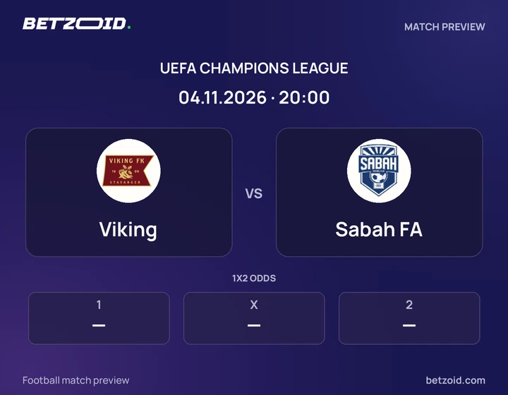 Viking vs Sabah FA: UEFA Champions League match preview with team badges and kick-off details.