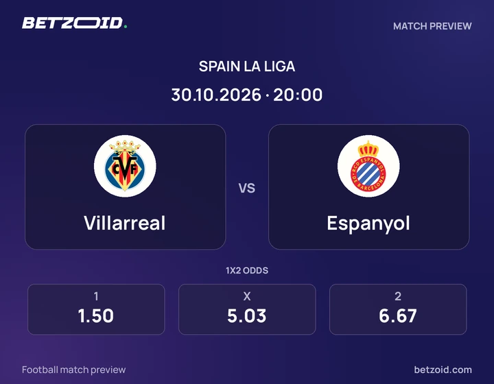 Villarreal - Espanyol Villarreal vs Espanyol: Spain La Liga match preview with team badges and kick-off details.