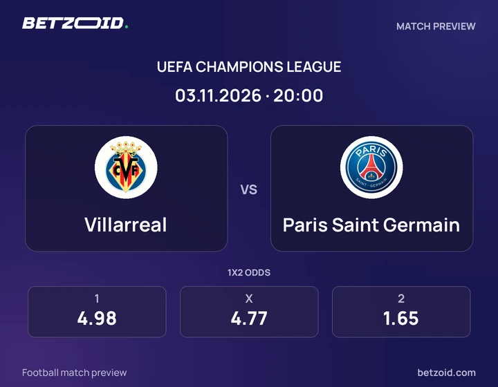 Villarreal – Paris Saint-Germain Villarreal – Paris Saint-Germain : présentation du match de Ligue des champions avec les logos des équipes et l’horaire du coup d’envoi.
