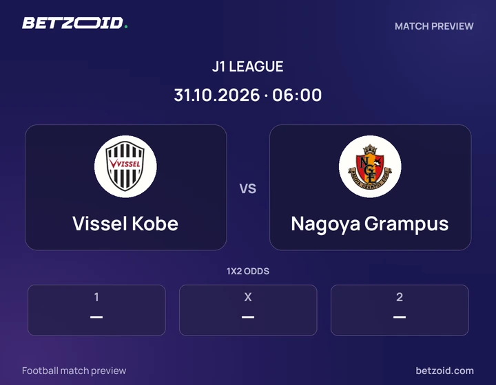 Vissel Kobe - Nagoya Grampus Vissel Kobe vs Nagoya Grampus: J1 League match preview with team badges and kick-off details.