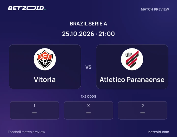 Vitoria vs Atletico Paranaense: Brazil Serie A match preview with team badges and kick-off details.