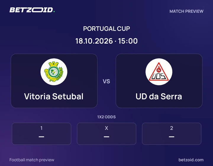 Vitoria Setubal vs UD da Serra: Portugal Cup match preview with team badges and kick-off details.