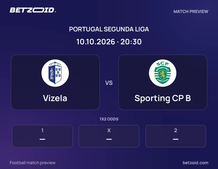 Vizela vs Sporting CP B: Portugal Segunda Liga match preview with team badges and kick-off details.