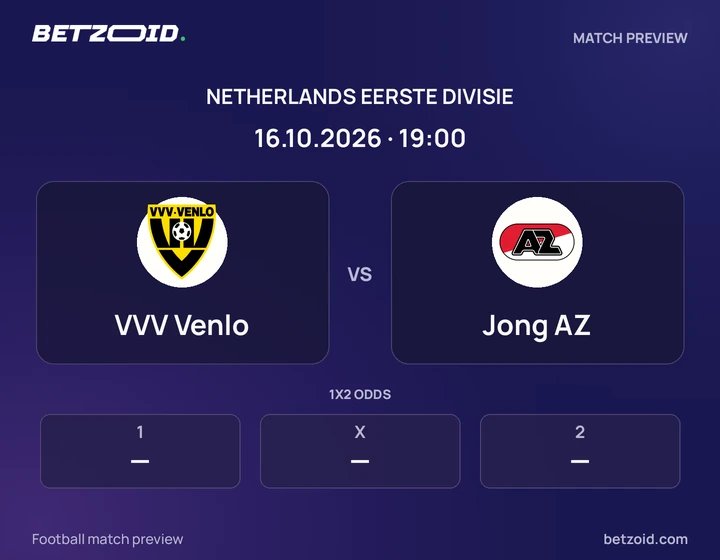 VVV Venlo vs Jong AZ: Netherlands Eerste Divisie match preview with team badges and kick-off details.