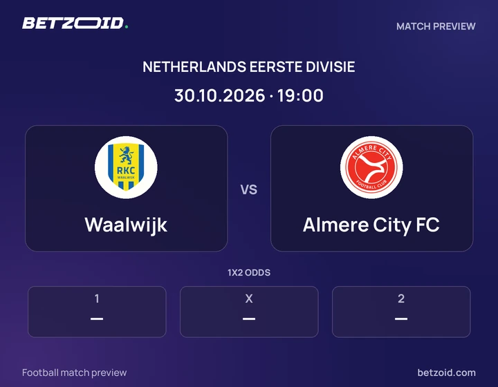 Waalwijk - Almere City FC Waalwijk vs Almere City FC: Netherlands Eerste Divisie match preview with team badges and kick-off details.