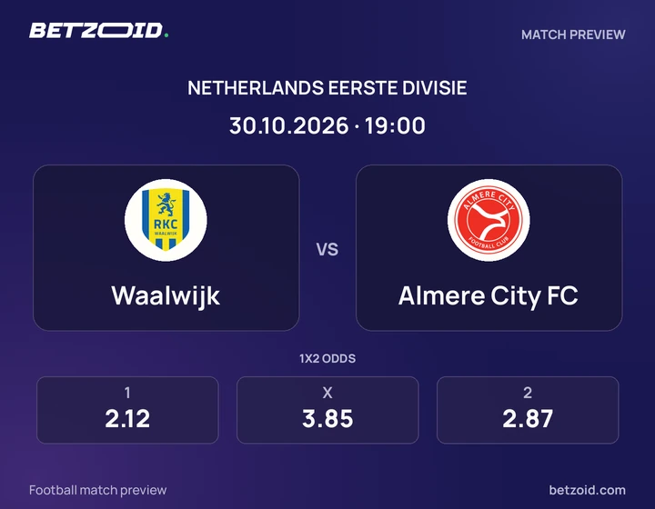 Waalwijk - Almere City FC Waalwijk vs Almere City FC: Netherlands Eerste Divisie match preview with team badges and kick-off details.
