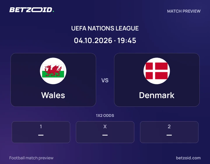 Wales vs Denmark: UEFA Nations League match preview with team badges and kick-off details.