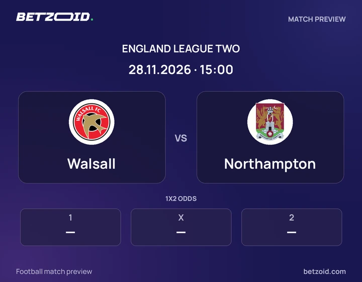 Walsall vs Northampton: England League Two match preview with team badges and kick-off details.