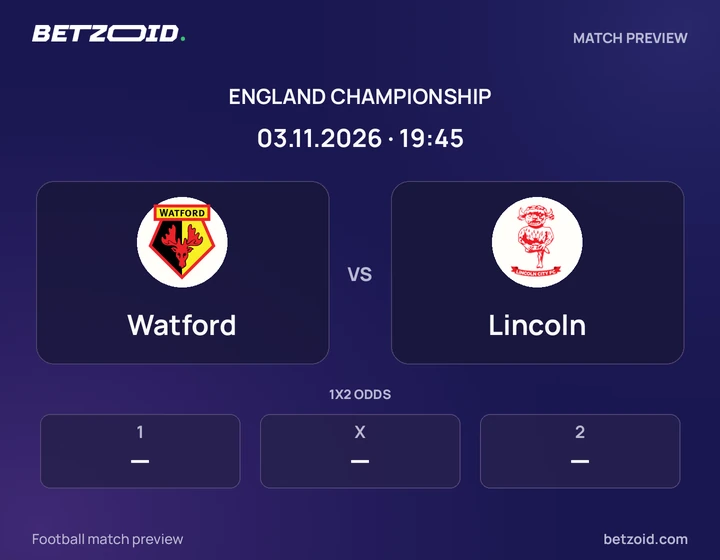 Watford - Lincoln Watford vs Lincoln: England Championship match preview with team badges and kick-off details.