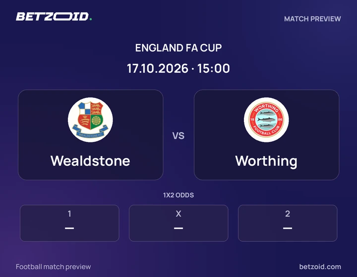 Wealdstone vs Worthing: England FA Cup match preview with team badges and kick-off details.