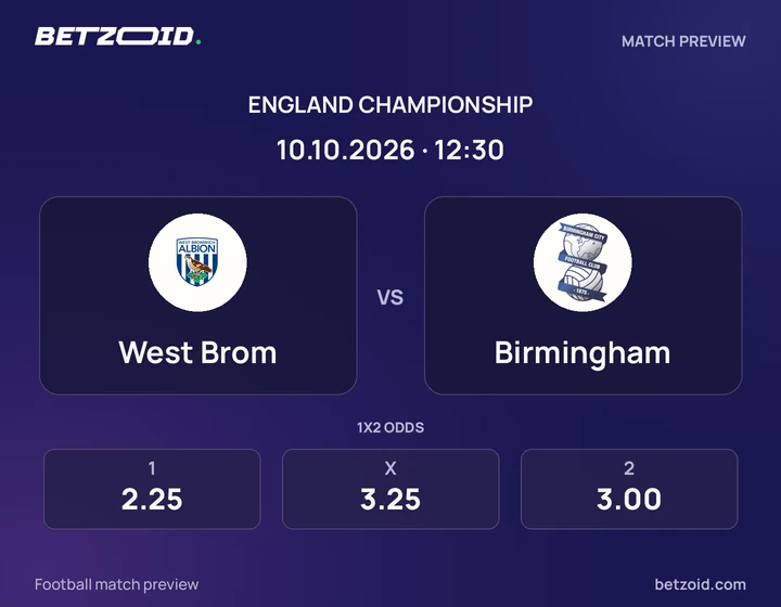 West Brom - Birmingham West Brom vs Birmingham: England Championship match preview with team badges and kick-off details.