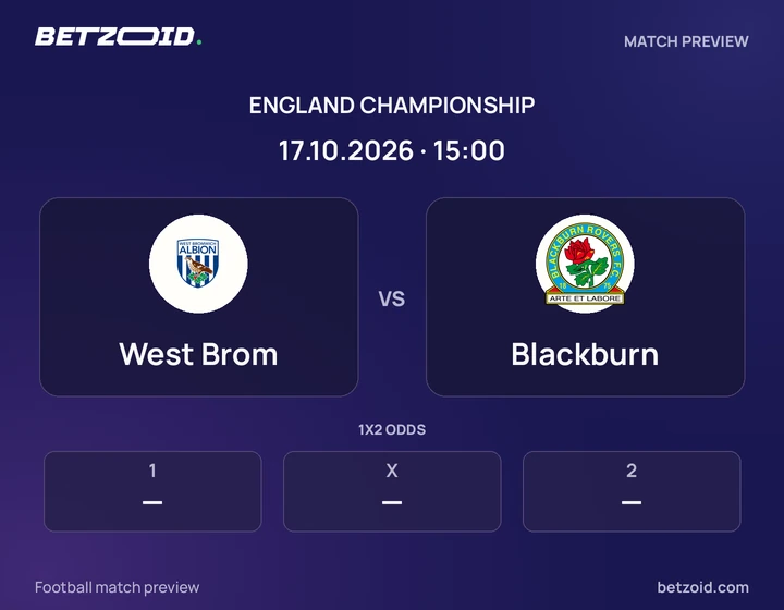 West Brom vs Blackburn: England Championship match preview with team badges and kick-off details.