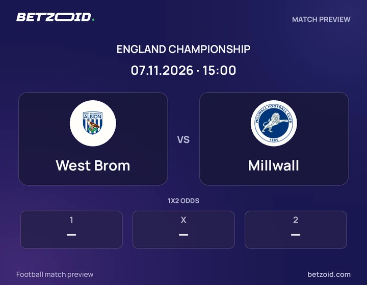 West Brom vs Millwall: England Championship match preview with team badges and kick-off details.