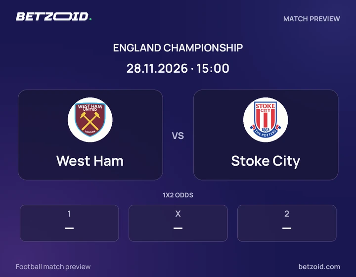 West Ham - Stoke City West Ham vs Stoke City: England Championship match preview with team badges and kick-off details.