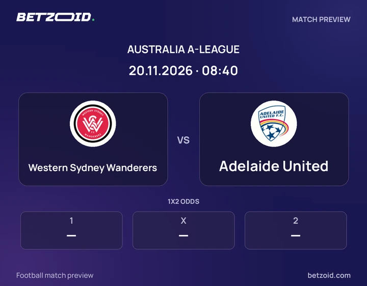 Western Sydney Wanderers - Adelaide United Western Sydney Wanderers vs Adelaide United: Australia A-League match preview with team badges and kick-off details.