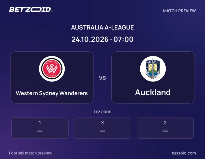 Western Sydney Wanderers vs Auckland: Australia A-League match preview with team badges and kick-off details.