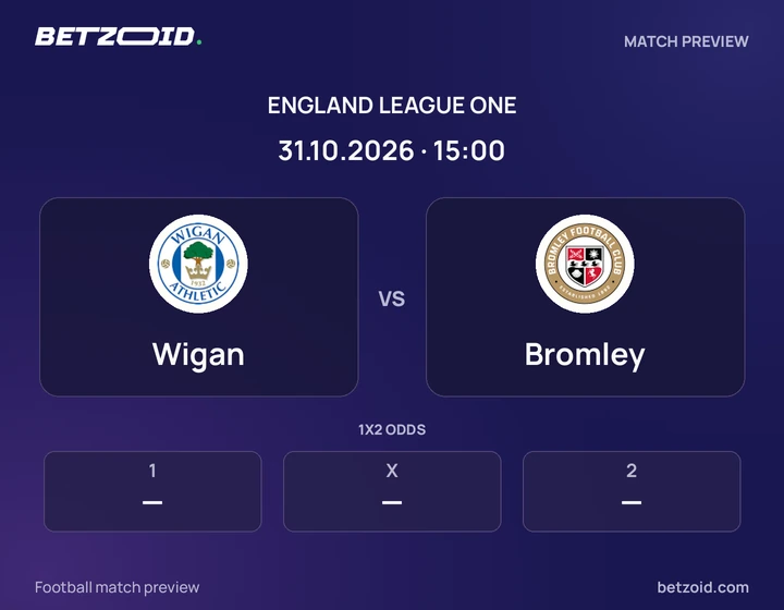 Wigan vs Bromley: England League One match preview with team badges and kick-off details.