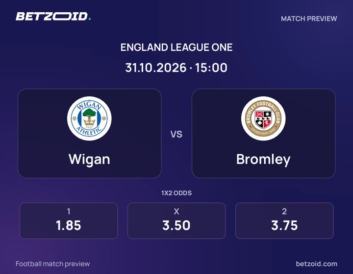 Wigan - Bromley Wigan vs Bromley: England League One match preview with team badges and kick-off details.