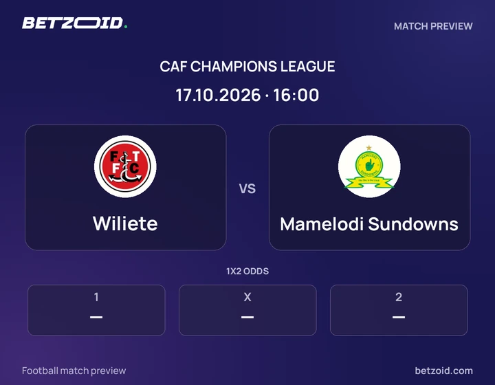 Wiliete - Mamelodi Sundowns Wiliete vs Mamelodi Sundowns: CAF Champions League match preview with team badges and kick-off details.
