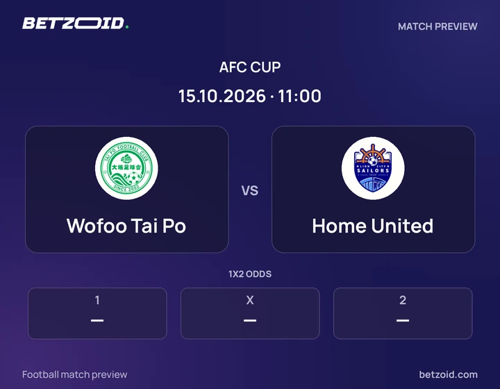 Wofoo Tai Po vs Home United: AFC Cup match preview with team badges and kick-off details.